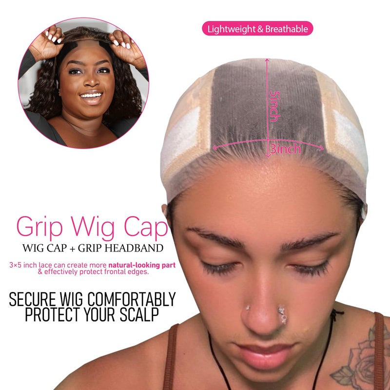 LABHAIRS Wig Cap with Grip Band for Keeping Wigs in Place, More Full Cap-wide Transparent Lace for Lace Front Wigs - Brown/Black/Nude Non Slip Cap Make Your Wig Be Glueless (Nude-M) - Image 2