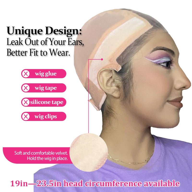 LABHAIRS Wig Cap with Grip Band for Keeping Wigs in Place, More Full Cap-wide Transparent Lace for Lace Front Wigs - Brown/Black/Nude Non Slip Cap Make Your Wig Be Glueless (Nude-M) - Image 3