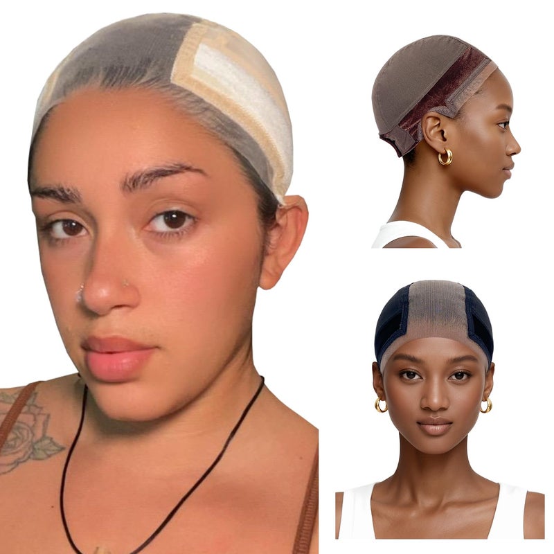 LABHAIRS Wig Cap with Grip Band for Keeping Wigs in Place, More Full Cap-wide Transparent Lace for Lace Front Wigs - Brown/Black/Nude Non Slip Cap Make Your Wig Be Glueless (Nude-M) - Image 1