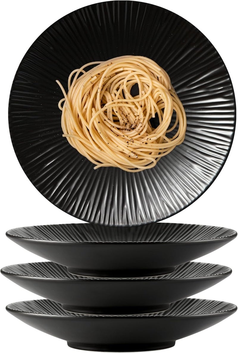 CLAY TONIC Set of 4Japanese Style Porcelain Round Dinner Plates Versatile Circular Serving Plates for Pasta Salad Steak Dinner Black 88 Inches - Image 1