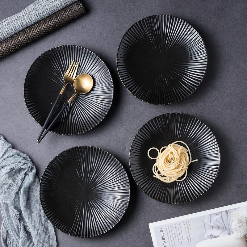 CLAY TONIC Set of 4Japanese Style Porcelain Round Dinner Plates Versatile Circular Serving Plates for Pasta Salad Steak Dinner Black 88 Inches - Image 2