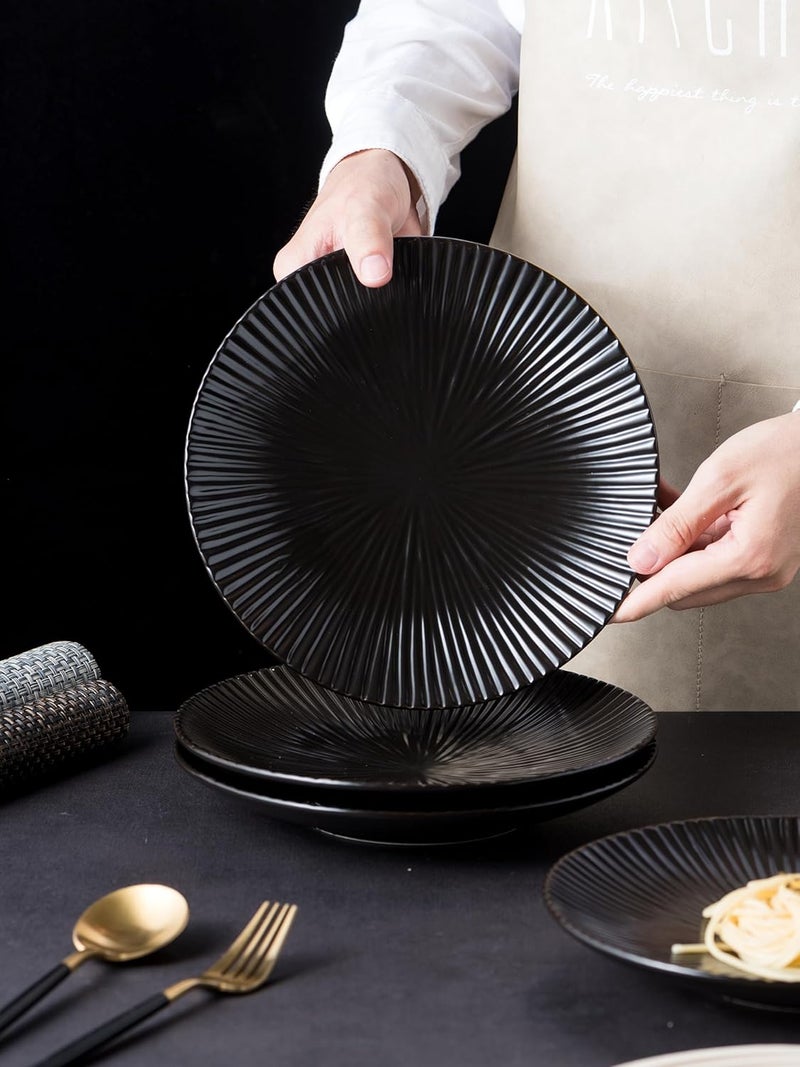 CLAY TONIC Set of 4Japanese Style Porcelain Round Dinner Plates Versatile Circular Serving Plates for Pasta Salad Steak Dinner Black 88 Inches - Image 5