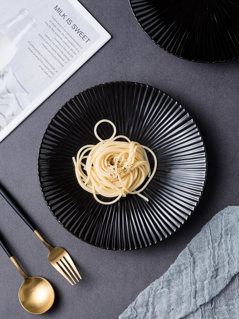 CLAY TONIC Set of 4Japanese Style Porcelain Round Dinner Plates Versatile Circular Serving Plates for Pasta Salad Steak Dinner Black 88 Inches - Image 3