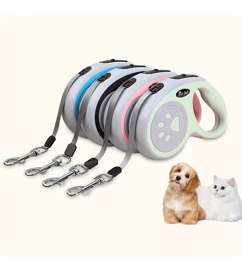 Black Retractable Pet Dog Leash With Four Color Paw Prints For Outdoor Use Size S - Image 1