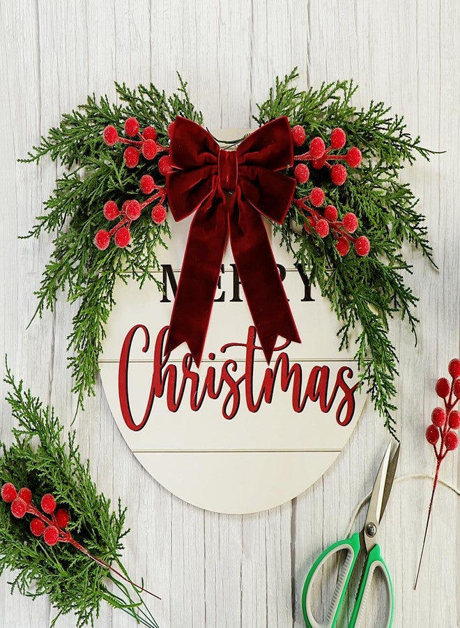 Kunjocy Set of 40 Artificial Pine Branches Christmas Holly Berries Stems Faux Evergreen Cedar Sprigs Craft Winter Greenery Frosted Berry Picks Holiday Christmas Tree Vase Fillers Decorations (Green & Red) - Image 5
