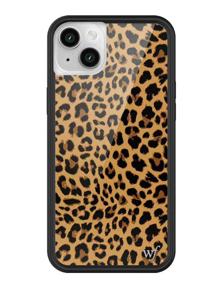 Wildflower Cases - Compatible with Apple iPhone 13/14 | Protective Black Bumper, 4ft Drop Test Certified, Women Owned Small Business | Meow - Leopard Cheetah Brown Animal Cute Trendy - Image 1