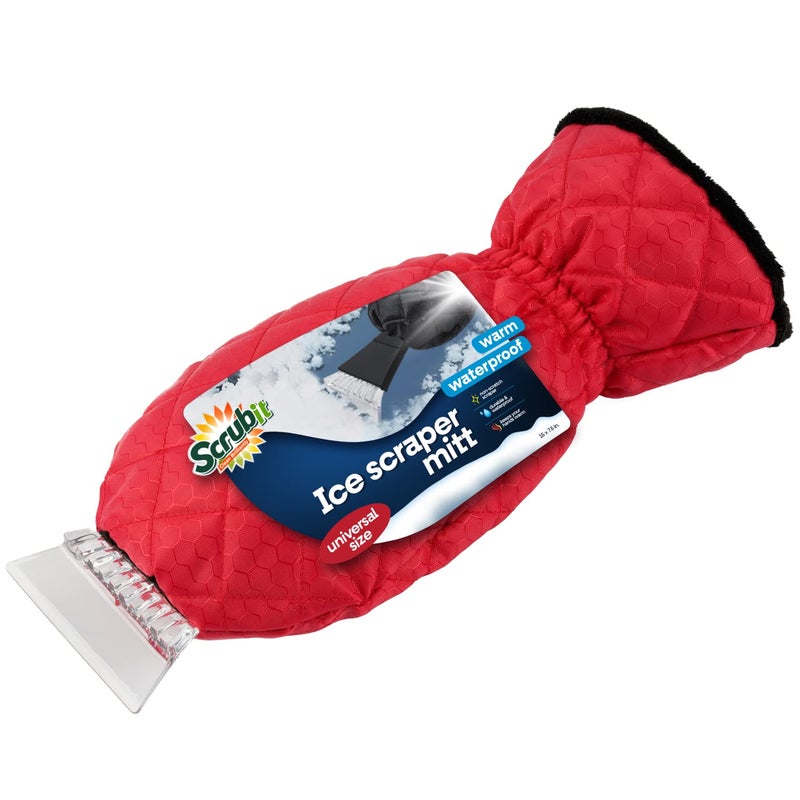 SCRUBIT Ice Scraper with Glove Car Windshield Scraper for Ice and Snow wFleece Mitt Quickly Scrape and Remove Snow While Staying Warm Waterproof Windproof Car Scraper Snow Brush Red