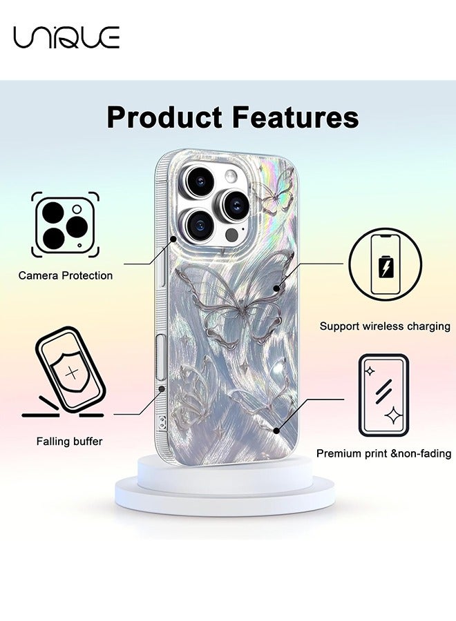 Unique Compact Case for iPhone 16 Pro Shiny Silver Butterfly Design,Cute Trendy Soft Slim TPU Shockproof Protective Phone Cases Cover for Women Girls Aesthetic Glitter - Image 5