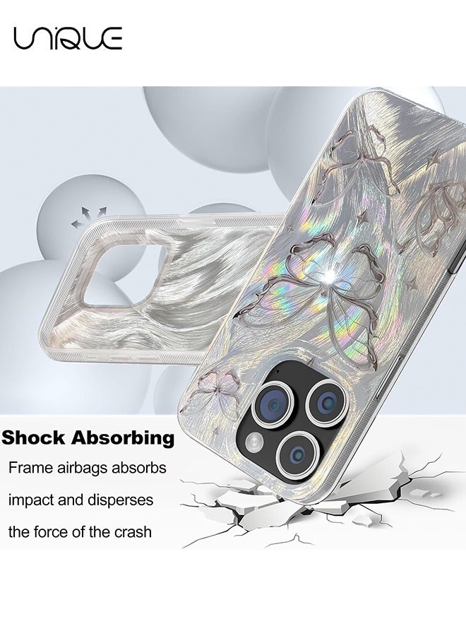 Unique Compact Case for iPhone 16 Pro Shiny Silver Butterfly Design,Cute Trendy Soft Slim TPU Shockproof Protective Phone Cases Cover for Women Girls Aesthetic Glitter - Image 3