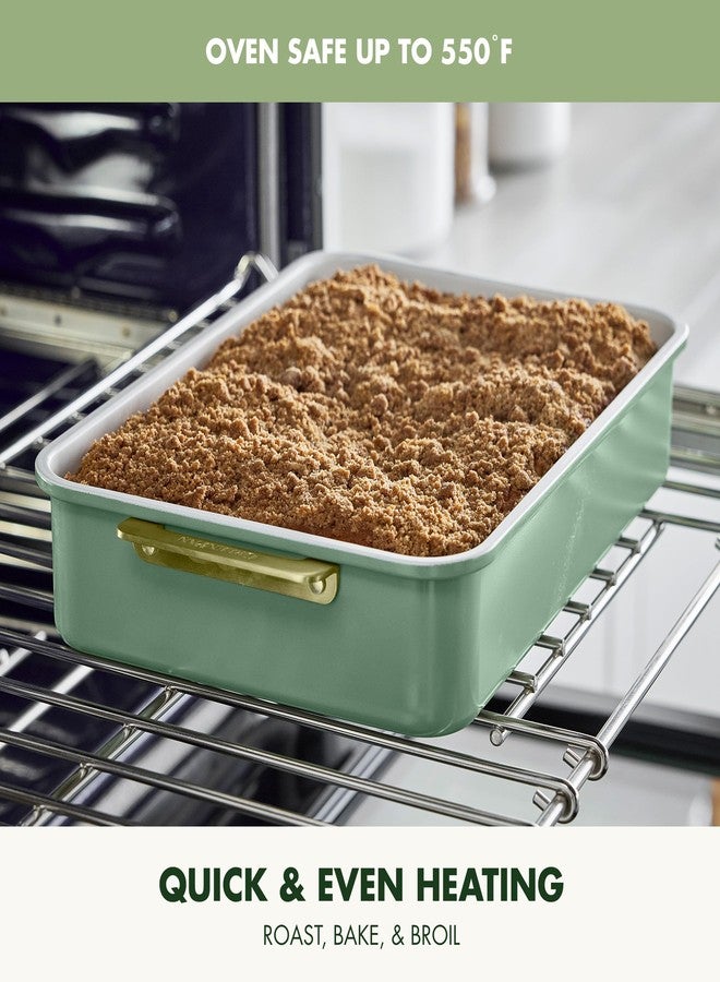 GreenPan Bakeware Rectangular Cake Pan, Ceramic Nonstick Baking Pan, PFAS & BPA Free, Gold Handles, Durable Steel, Freezer to Oven Dish, Scratch Resistant, Bake & Roast Ovenware, Sage Green - Image 3