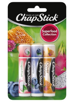 chapstick ChapStick Lip Balm, Superfood Collection 3-Pack – Dragon Fruit, Blueberry & Clover Honey, Moisturizer for Dry Lips, 0.15 Oz 