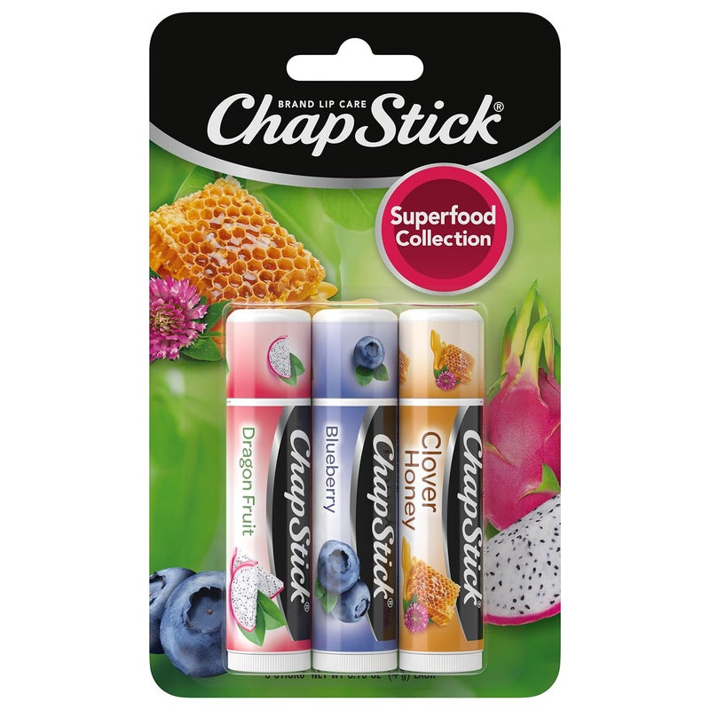 ChapStick Lip Balm, Superfood Collection 3-Pack â€“ Dragon Fruit, Blueberry & Clover Honey, Moisturizer for Dry Lips, 0.15 Oz - Image 1