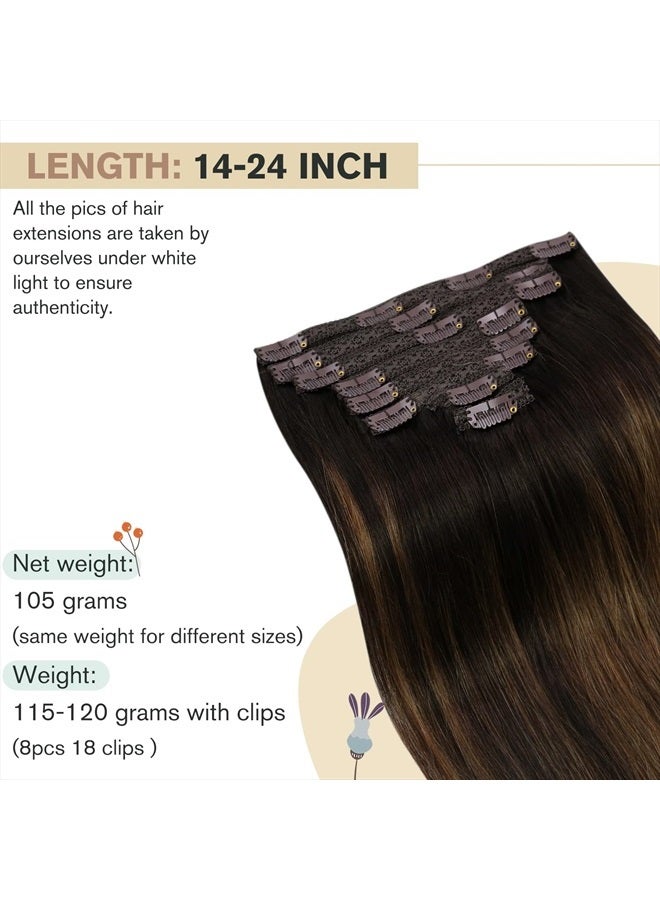Ugeat 20 Inch Clip in Hair Extensions Real Human Hair #2/6/2 Balayage Brown Real Hair Extensions Clip in Human Hair 7pcs Double Weft Human Hair Clip in 120 Grams - Image 4