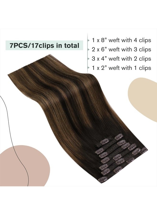 Ugeat 20 Inch Clip in Hair Extensions Real Human Hair #2/6/2 Balayage Brown Real Hair Extensions Clip in Human Hair 7pcs Double Weft Human Hair Clip in 120 Grams - Image 5