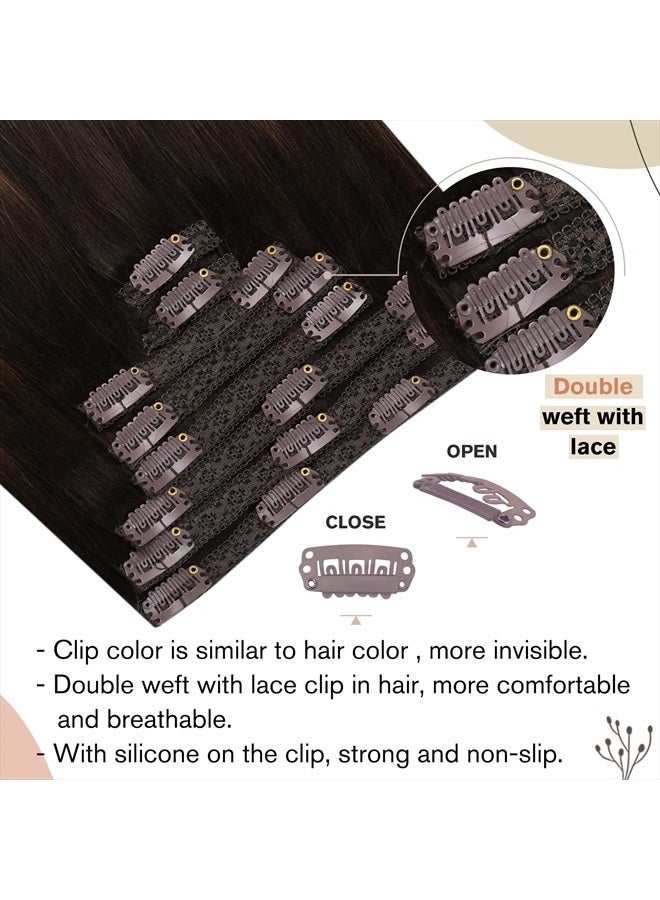 Ugeat 20 Inch Clip in Hair Extensions Real Human Hair #2/6/2 Balayage Brown Real Hair Extensions Clip in Human Hair 7pcs Double Weft Human Hair Clip in 120 Grams - Image 3