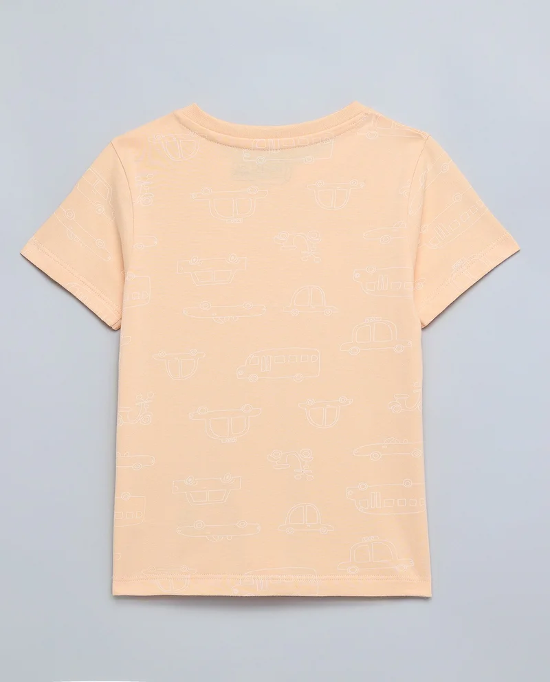 R&B Typography Print T-Shirt with Crew Neck and Short Sleeves