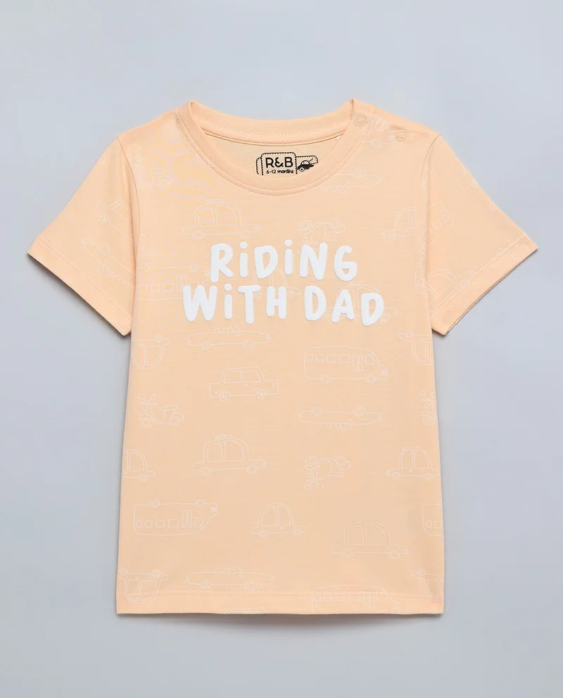 R&B Typography Print T-Shirt with Crew Neck and Short Sleeves