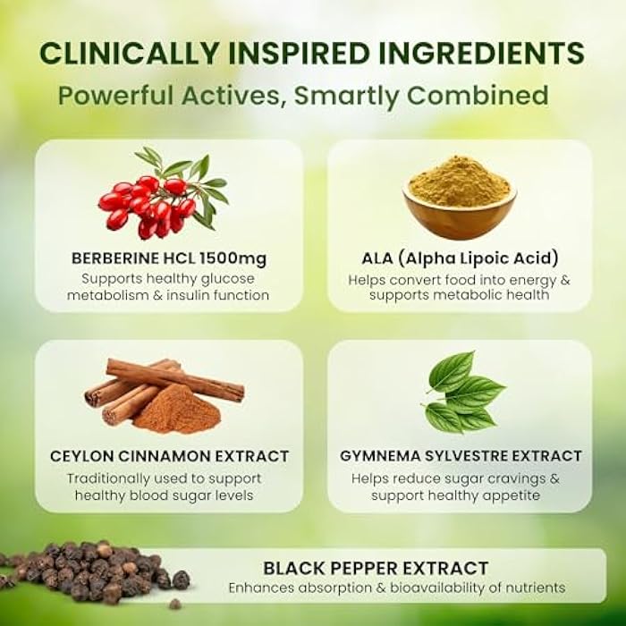 Berberine 1500 mg – with ALA, Ceylon Cinnamon, Gymnema & Black Pepper 900 mg | Blood Sugar & Metabolic Support | 90 Vegan Capsules 30 Day Supply - Image 3