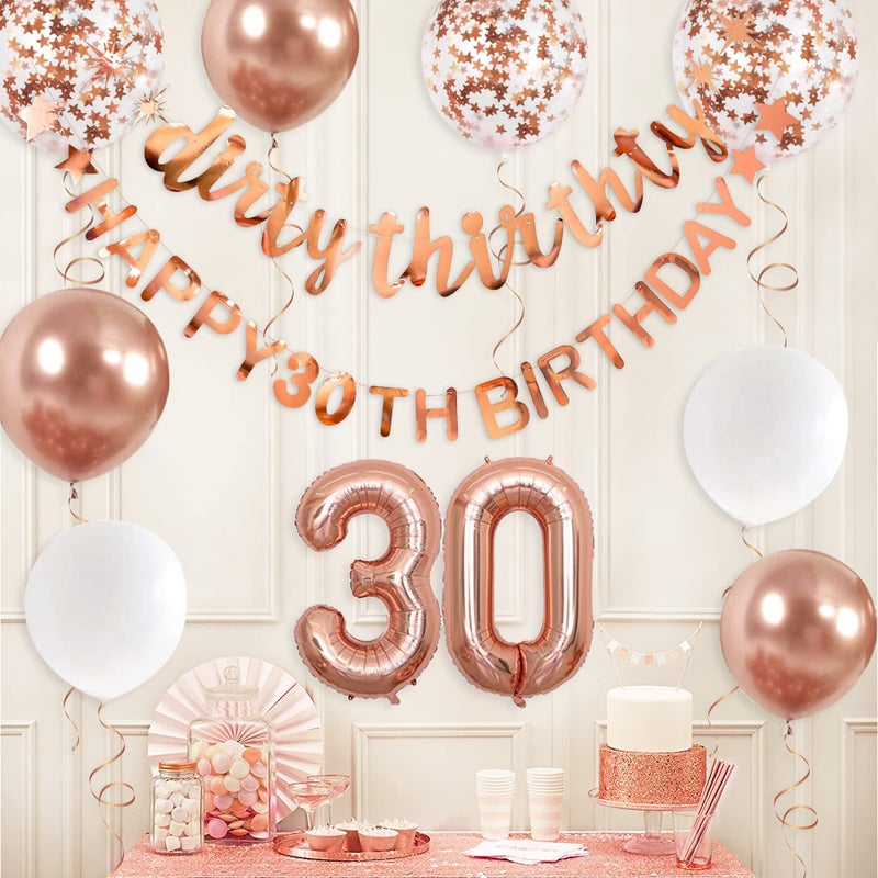 pinkblume Rose Gold Dirty Thirty Happy 30Th Birthday Banner Garland Foil Balloon 30 For Womens 30Th Birthday Decorations Hanging Dirty Thirty 30 Year Old 30 Fabulous Birthday Party Supplies Backdrop For Her - Image 3