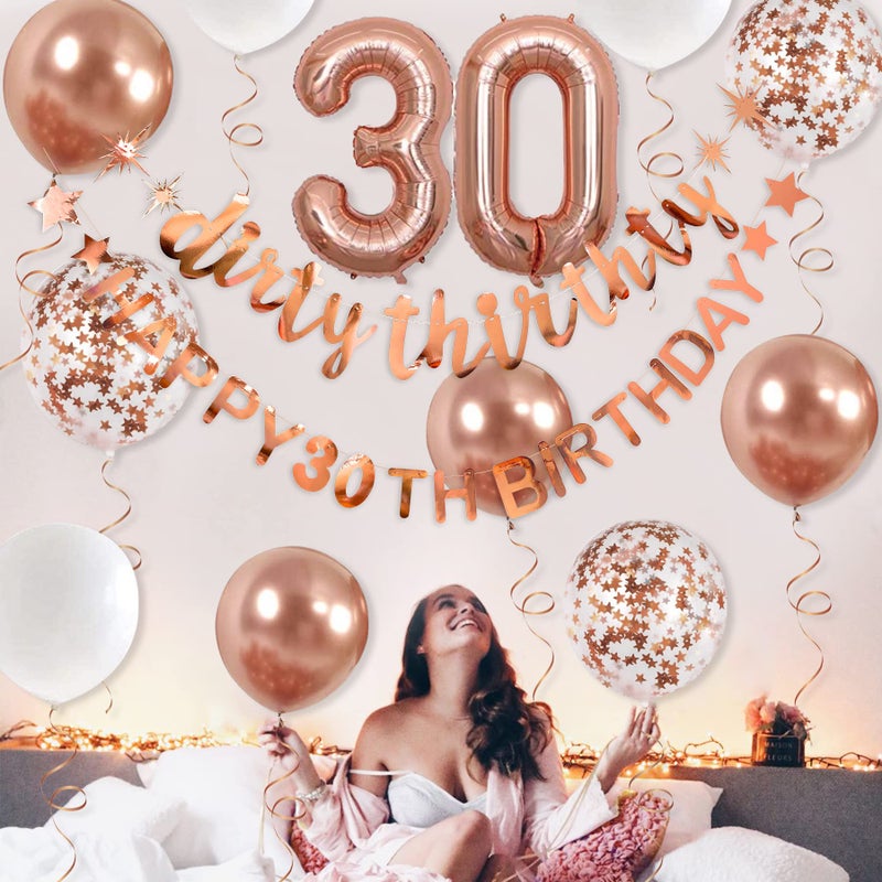 pinkblume Rose Gold Dirty Thirty Happy 30Th Birthday Banner Garland Foil Balloon 30 For Womens 30Th Birthday Decorations Hanging Dirty Thirty 30 Year Old 30 Fabulous Birthday Party Supplies Backdrop For Her - Image 4