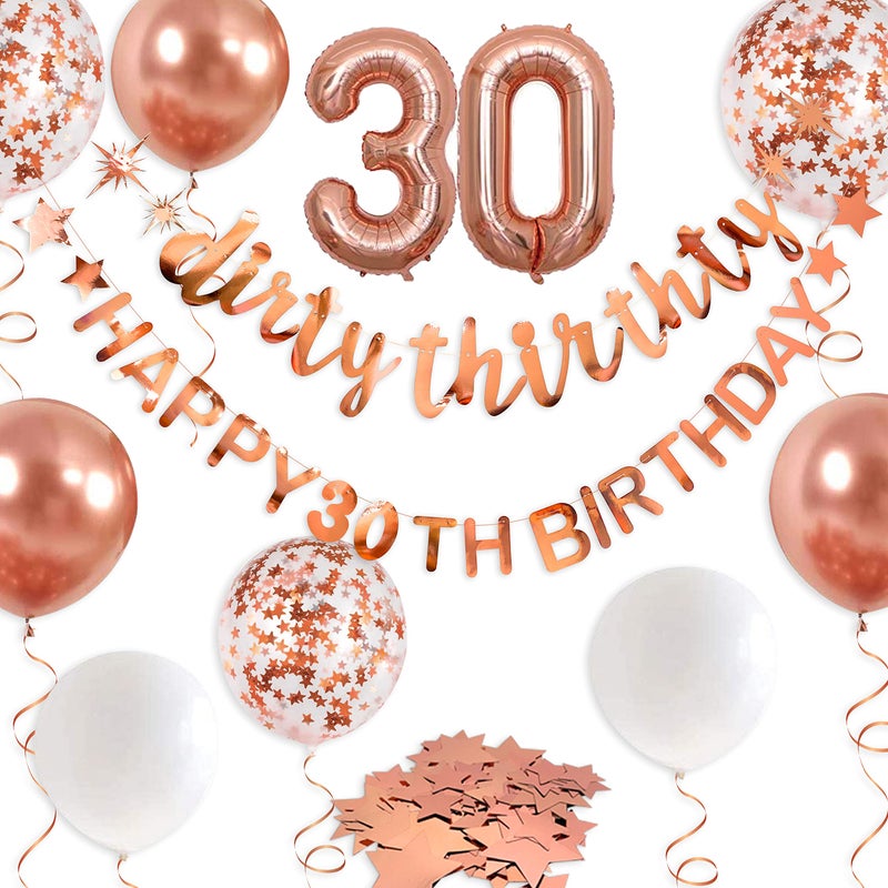 pinkblume Rose Gold Dirty Thirty Happy 30Th Birthday Banner Garland Foil Balloon 30 For Womens 30Th Birthday Decorations Hanging Dirty Thirty 30 Year Old 30 Fabulous Birthday Party Supplies Backdrop For Her - Image 1