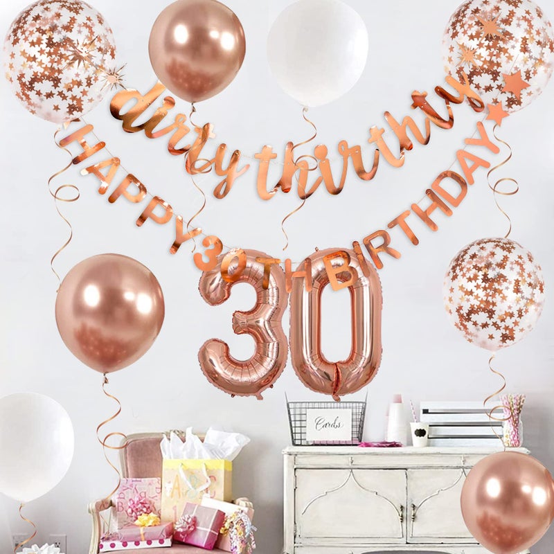 pinkblume Rose Gold Dirty Thirty Happy 30Th Birthday Banner Garland Foil Balloon 30 For Womens 30Th Birthday Decorations Hanging Dirty Thirty 30 Year Old 30 Fabulous Birthday Party Supplies Backdrop For Her - Image 5