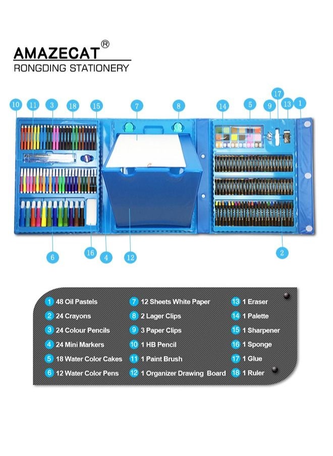 AMAZECAT - Art Supplies, 176 PCS Drawing Art Kit for Kids Boys Girls, Deluxe Art and Craft Set with Double Sided Trifold Easel, Markers, Oil Pastels, Crayons, Colour Pencils. Gift for Artist, Beginners - Image 1