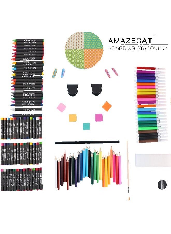 AMAZECAT - Art Supplies, 176 PCS Drawing Art Kit for Kids Boys Girls, Deluxe Art and Craft Set with Double Sided Trifold Easel, Markers, Oil Pastels, Crayons, Colour Pencils. Gift for Artist, Beginners - Image 1
