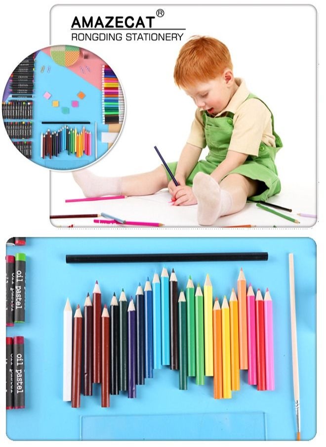AMAZECAT - Art Supplies, 176 PCS Drawing Art Kit for Kids Boys Girls, Deluxe Art and Craft Set with Double Sided Trifold Easel, Markers, Oil Pastels, Crayons, Colour Pencils. Gift for Artist, Beginners - Image 1