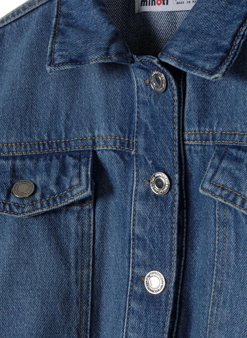 MINOTI Girls Classic Button-Up Denim Jacket with Elastic Hem