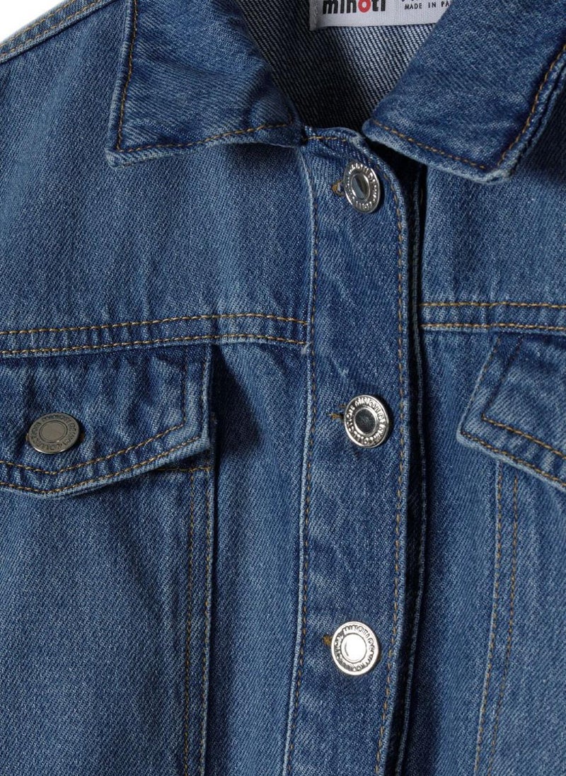 MINOTI Girls Classic Button-Up Denim Jacket with Elastic Hem  - Image 4