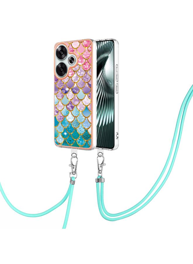 The Bros Case For Xiaomi Poco F6 5G Electroplating Pattern IMD TPU Shockproof Case with Neck Lanyard