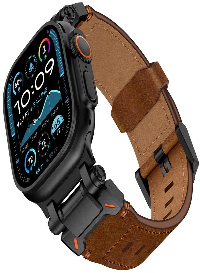 WINGLE Leather Bands for Apple Watch Band Ultra 2 Band Ultra 49mm 46mm 45mm 44mm 42mm for Men Series 10 9 8 7 SE 6 5 4 3 2 1, Genuine Leather Rugged Metal Connector Apple iWatch Sport Bands - Image 1