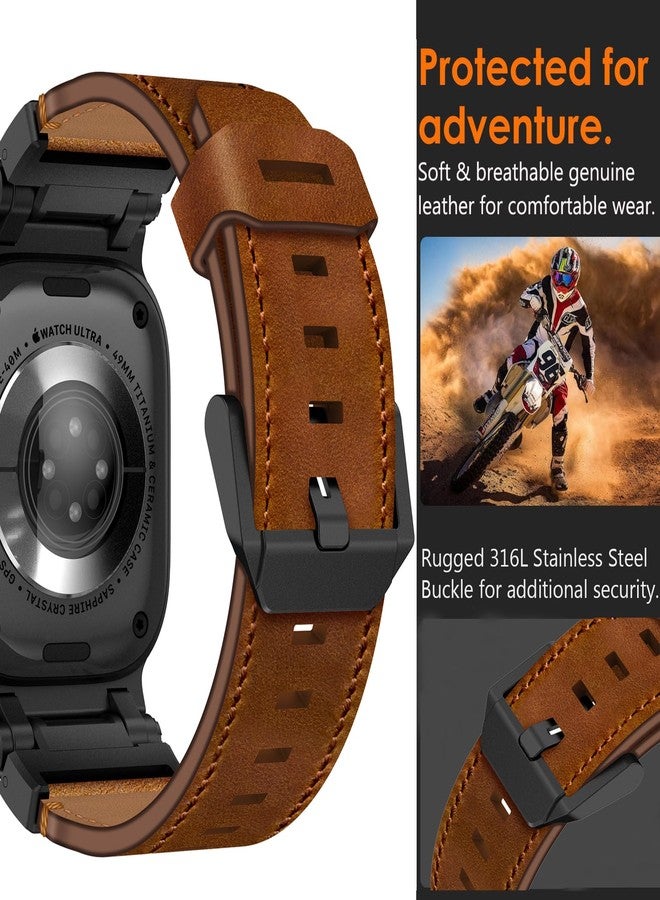 WINGLE Leather Bands for Apple Watch Band Ultra 2 Band Ultra 49mm 46mm 45mm 44mm 42mm for Men Series 10 9 8 7 SE 6 5 4 3 2 1, Genuine Leather Rugged Metal Connector Apple iWatch Sport Bands - Image 3