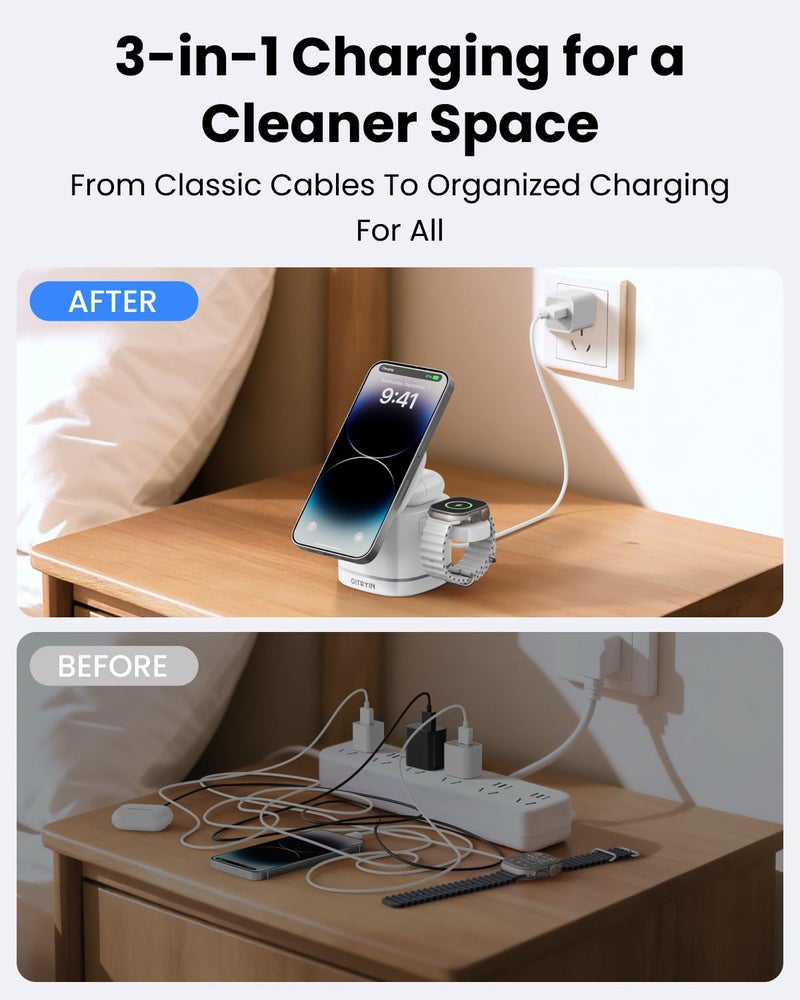 Gitryin Magnetic Wireless Charger Stand for Apple Devices, 3 in 1 Travel Charging Station, 15W Foldable Charging Dock for iPhone 17/16/15/14/13/12, Apple Watch Ultra, AirPods 4 3 Pro - Image 3