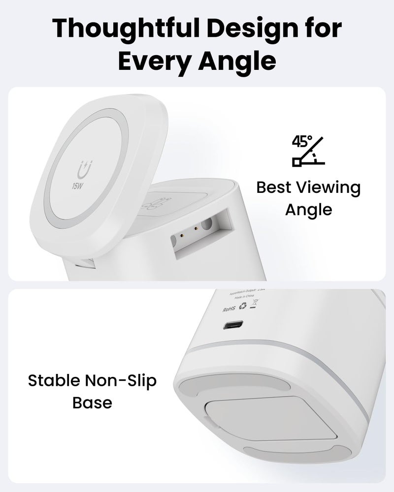 Gitryin Magnetic Wireless Charger Stand for Apple Devices, 3 in 1 Travel Charging Station, 15W Foldable Charging Dock for iPhone 17/16/15/14/13/12, Apple Watch Ultra, AirPods 4 3 Pro - Image 4