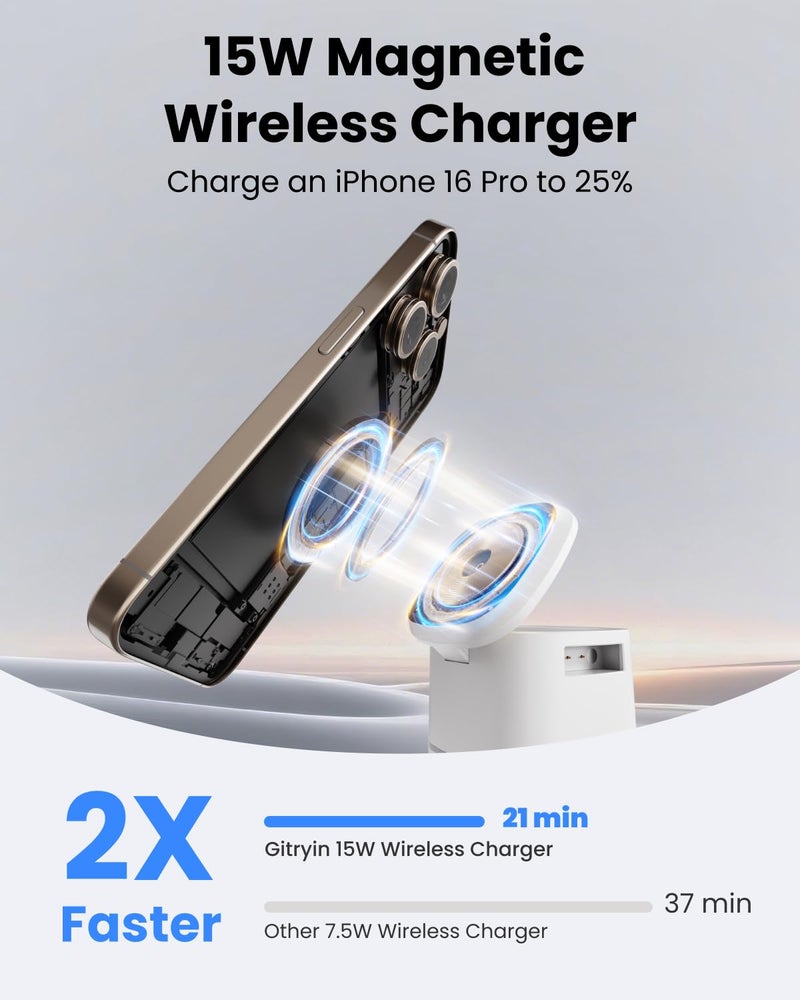 Gitryin Magnetic Wireless Charger Stand for Apple Devices, 3 in 1 Travel Charging Station, 15W Foldable Charging Dock for iPhone 17/16/15/14/13/12, Apple Watch Ultra, AirPods 4 3 Pro - Image 2
