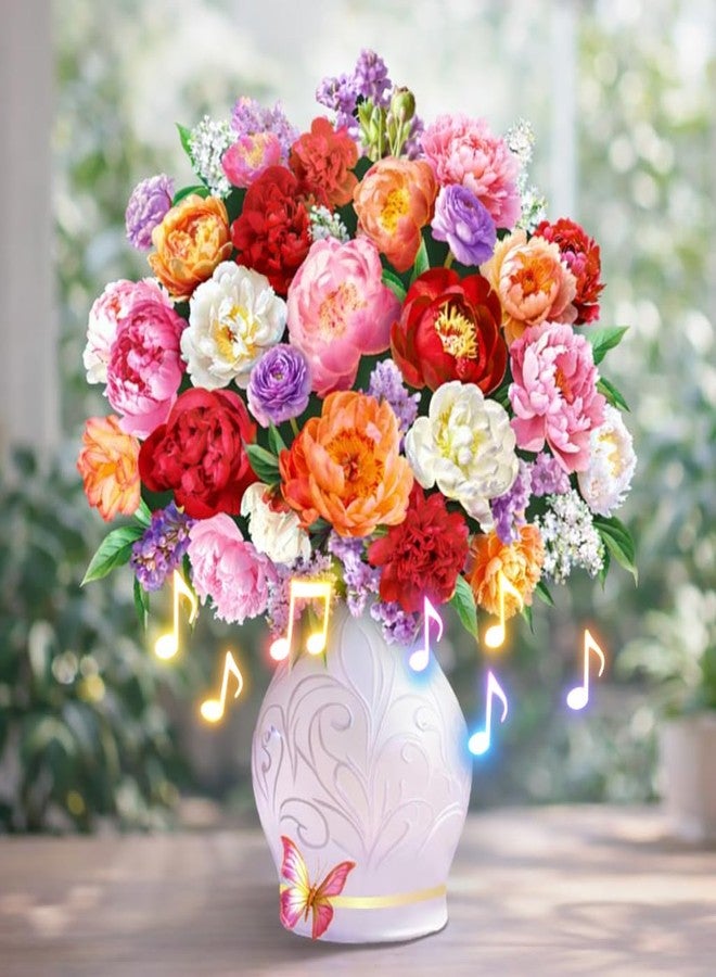 بطاقة عيد الأم من APOTODITO للنساء، بطاقة ثلاثية الأبعاد على شكل باقة زهور، هدايا عيد الأم مع موسيقى وإضاءة، هدايا للأم، النساء، الأخت، الزوجة (زهرة الفاوانيا) - Image 1