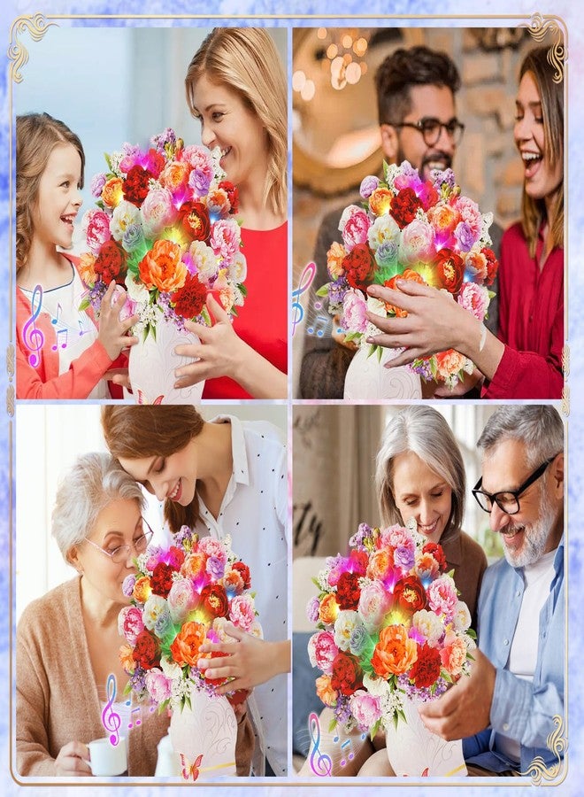 بطاقة عيد الأم من APOTODITO للنساء، بطاقة ثلاثية الأبعاد على شكل باقة زهور، هدايا عيد الأم مع موسيقى وإضاءة، هدايا للأم، النساء، الأخت، الزوجة (زهرة الفاوانيا) - Image 5