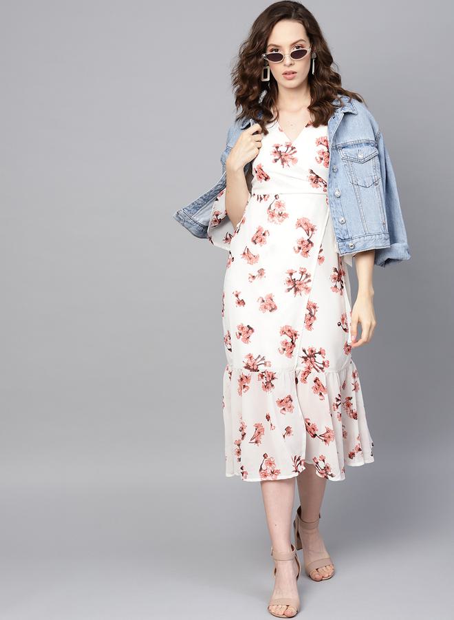 SASSAFRAS Floral Wrap Midi Dress  - Image 4
