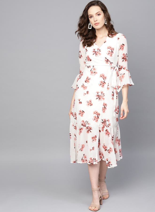 SASSAFRAS Floral Wrap Midi Dress  - Image 1