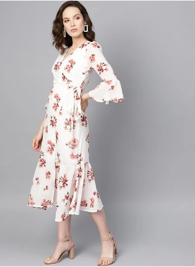 ساسافراس Floral Print A-Line Wrap Midi Dress by Styli