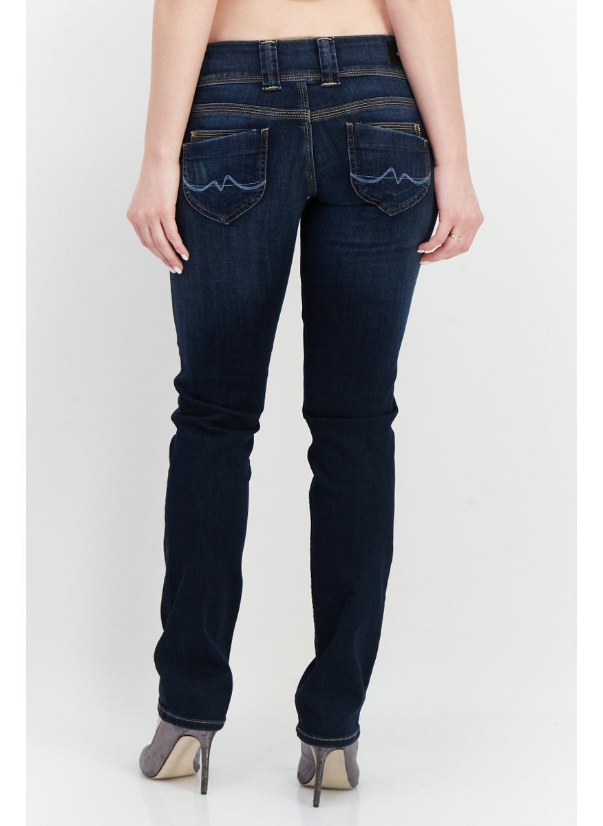 Pepe Jeans Women Straight Fit Solid Stretchable Low Waist Denim Jeans, Navy  - Image 3