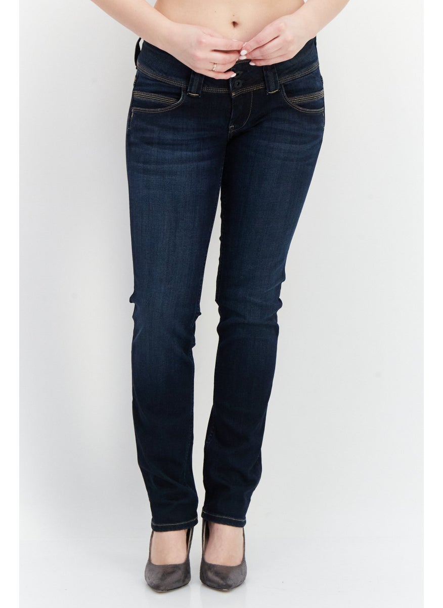 Pepe Jeans Women Straight Fit Solid Stretchable Low Waist Denim Jeans, Navy  - Image 1