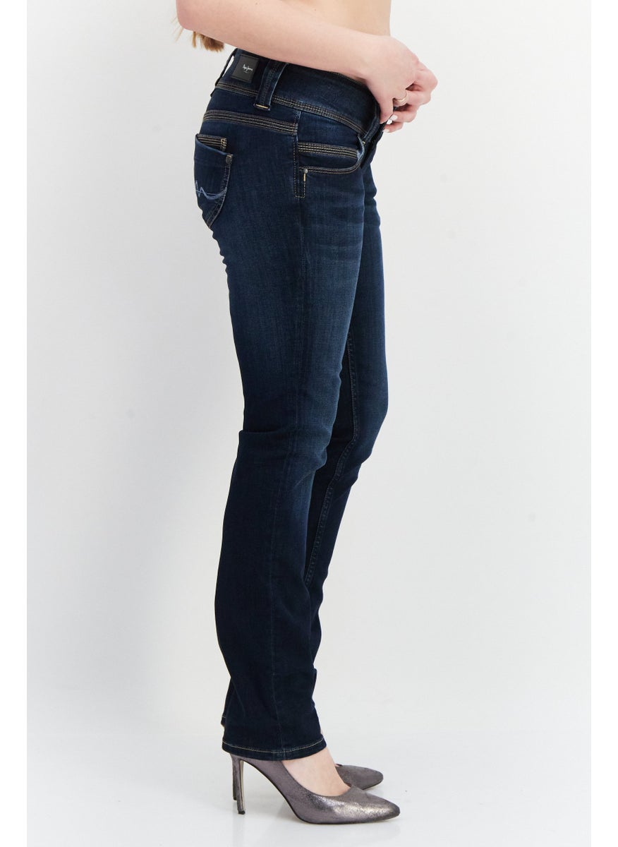 Pepe Jeans Women Straight Fit Solid Stretchable Low Waist Denim Jeans, Navy  - Image 2