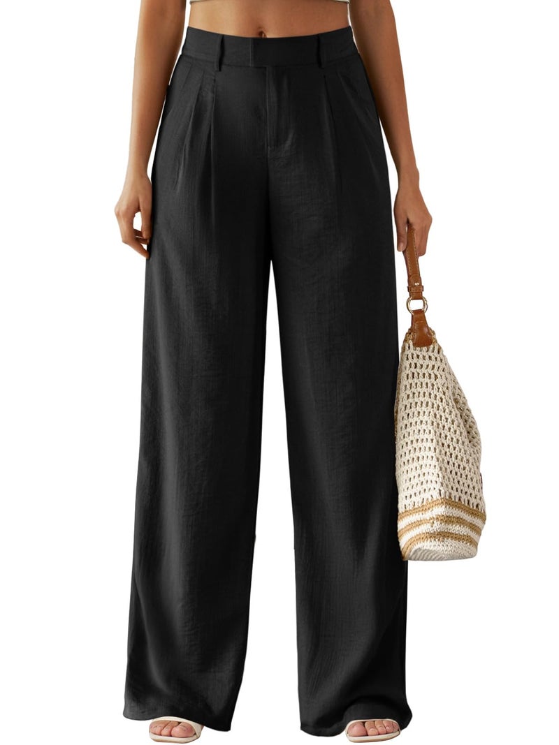 Feiersi Women's Wide Leg Pants Casual High Waisted Slacks Straight Dressy Pants Palazzo Trousers with Pockets(Black,X-Large) - Image 1