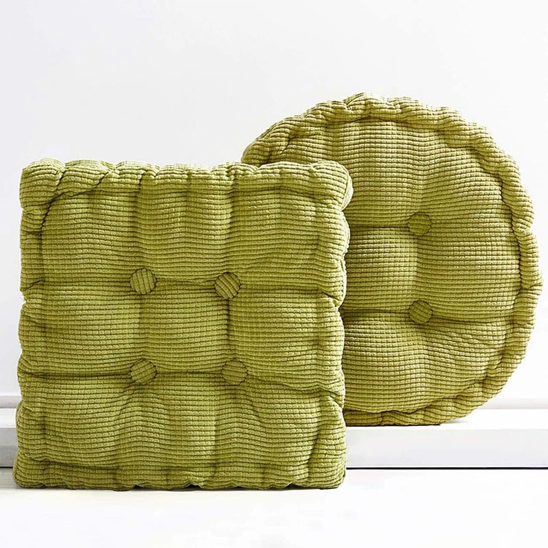 Gfobip 2 Pack Large Square and Round Floor Cushions for Adults Meditation Floor Pillow Green Corduroy Floor Seat Pillows Cushion for Living Room Balcony Tatami Yoga18x18 Inch - Image 2