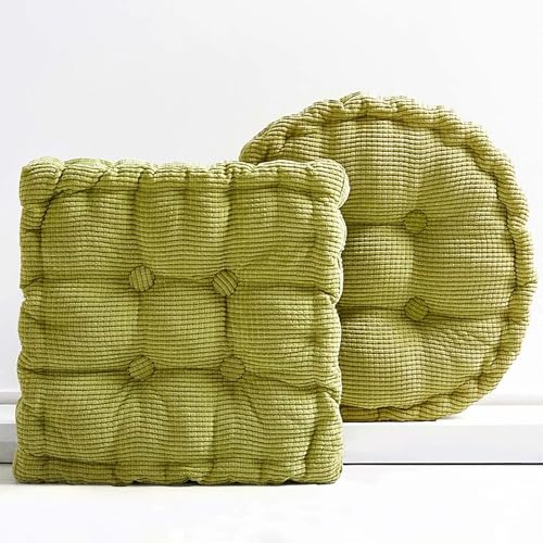 Gfobip 2 Pack Large Square and Round Floor Cushions for Adults Meditation Floor Pillow Green Corduroy Floor Seat Pillows Cushion for Living Room Balcony Tatami Yoga18x18 Inch - Image 1