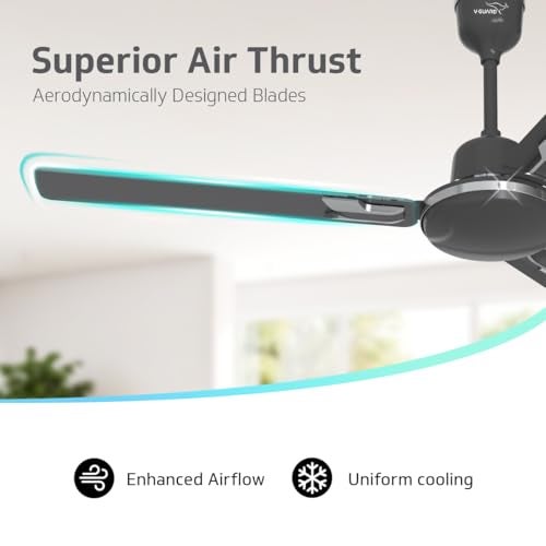 V-Guard Pace Art Bz Ceiling Fan For Home | Decorative Trims | 370 RPM | 2-Year Coverage | 1.2 M (Midnight Black) - Image 5