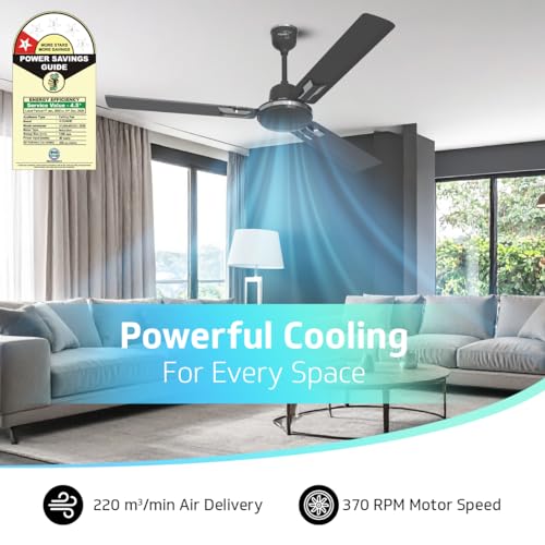 V-Guard Pace Art Bz Ceiling Fan For Home | Decorative Trims | 370 RPM | 2-Year Coverage | 1.2 M (Midnight Black) - Image 3